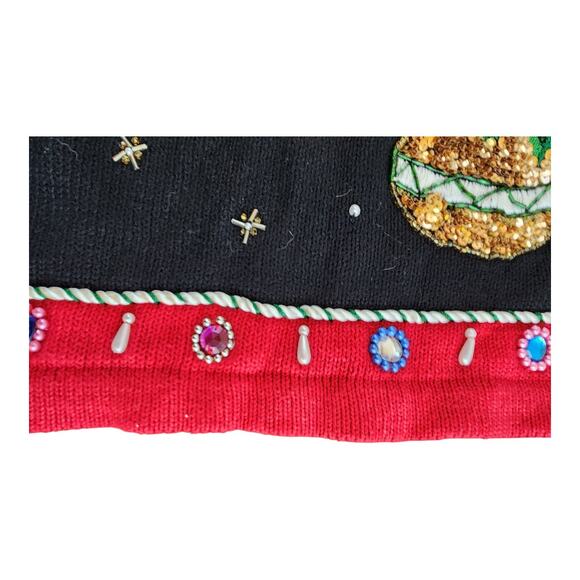 B P Designs sz Large Holiday sweater Christmas tree bling tunic knit black red - Picture 5 of 14